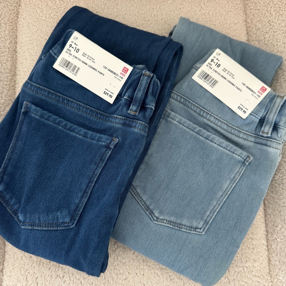 NWT Uniqlo Girl’s Ultra Stretch Denim Leggings Pants (Set of 2)